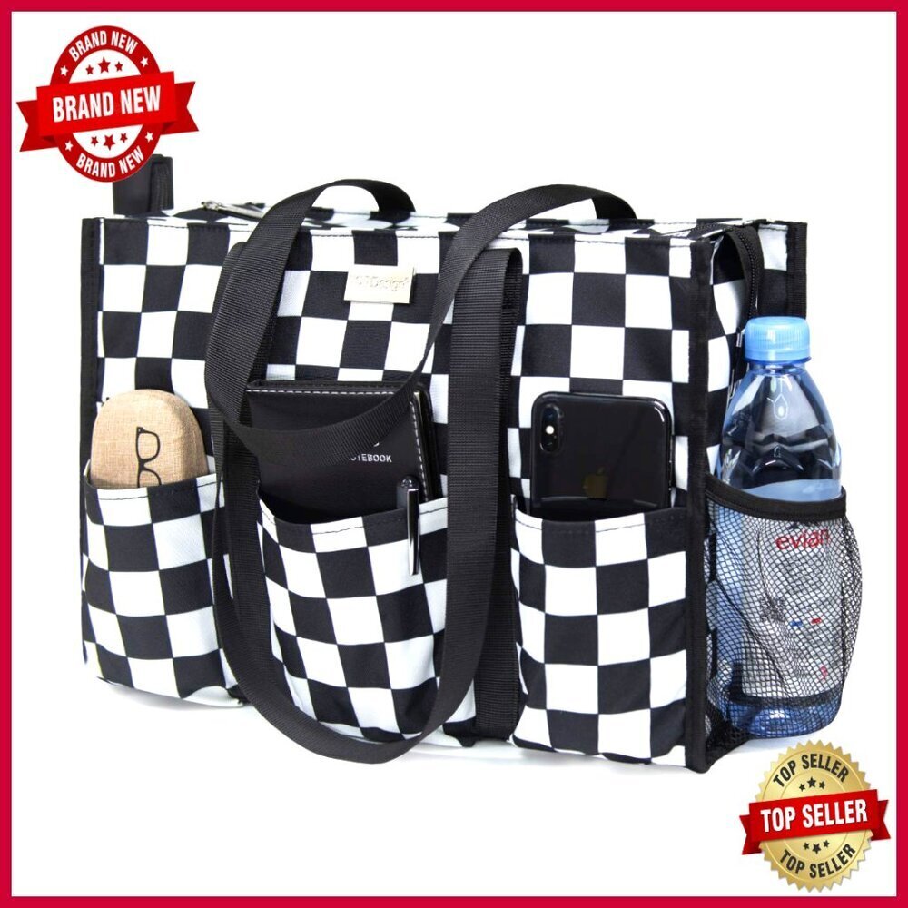 Large Water Resistant Tote Bag with 13 Pockets for Work Laptop